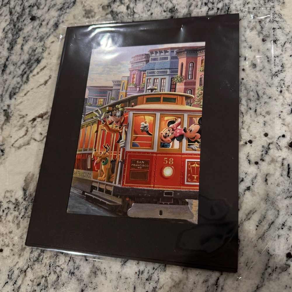 Thomas Kinkade Studios Mickey Minnie San Francisco Matted Print 7 x9" Art Disney
